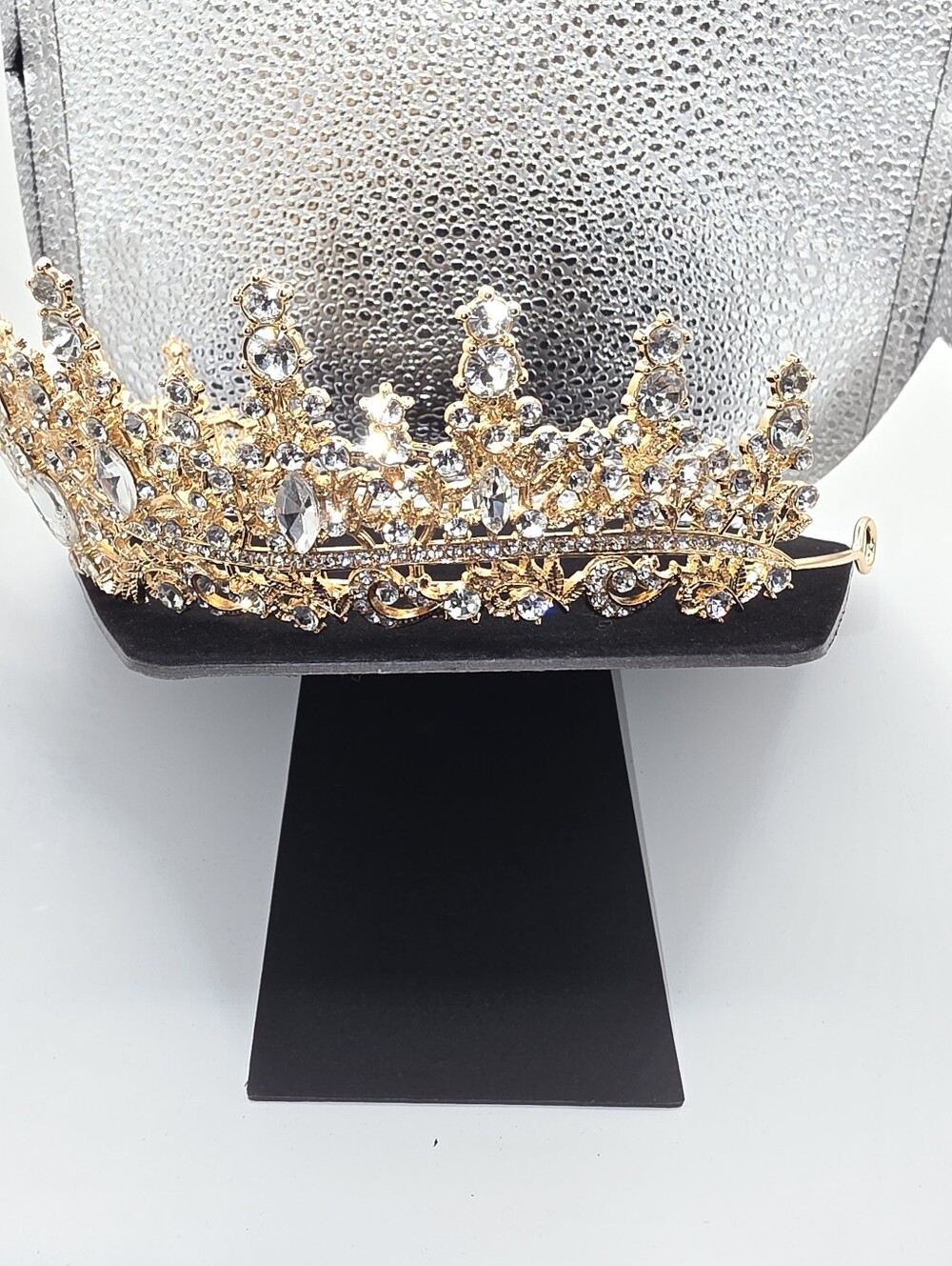 Gold Crystal Crown  Pageant Bridal Quinceañera  Sparkling Rhinestone Tiara - Picture 8 of 13
